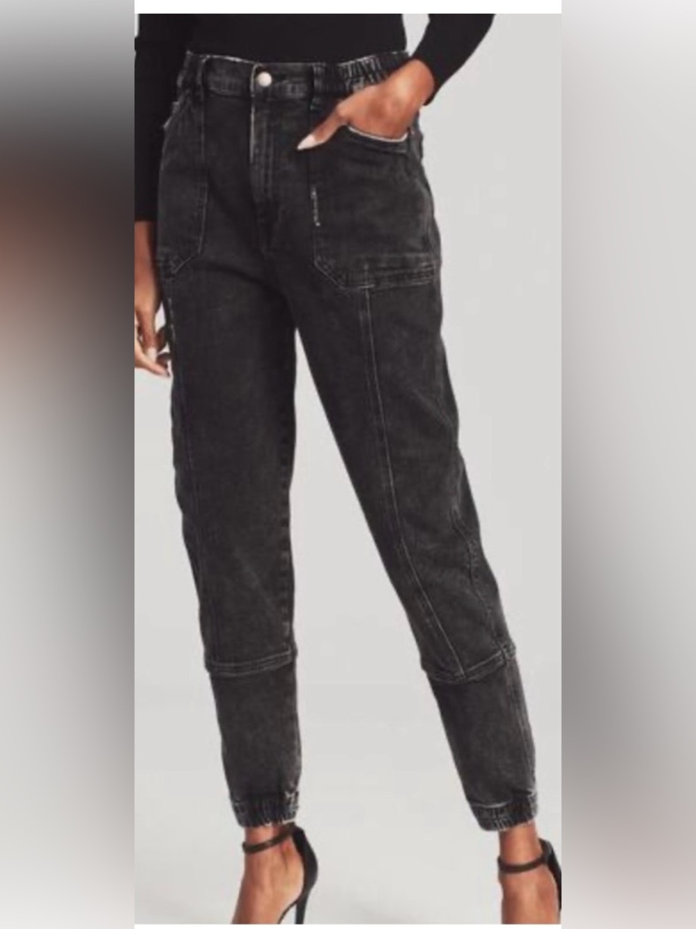 Retrofete Black Denim Cargo Jogger Pants